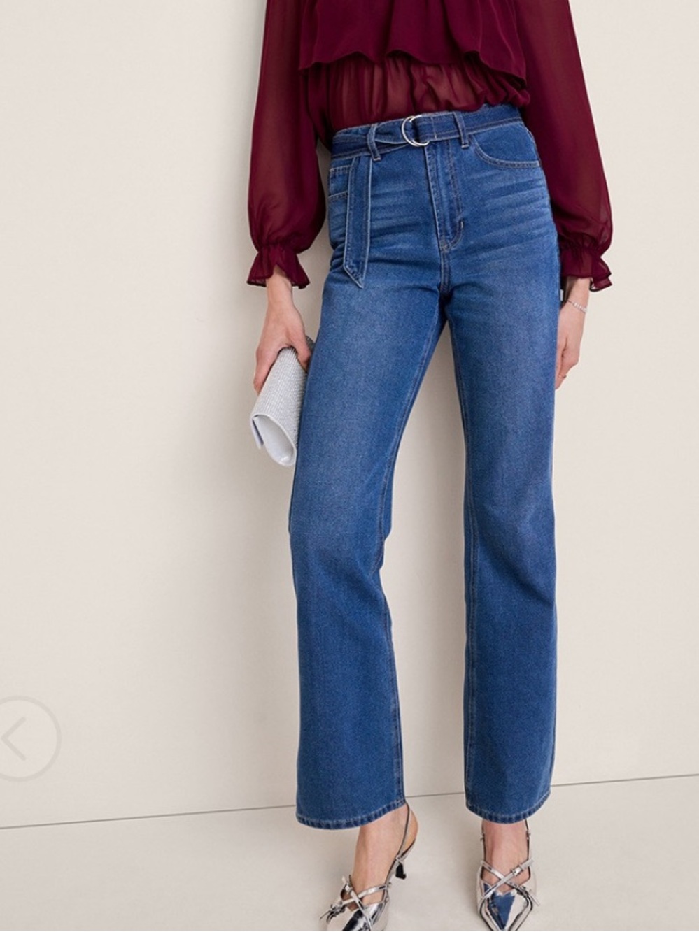Francesca's Denim Belted Flare Jeans High Rise NWT